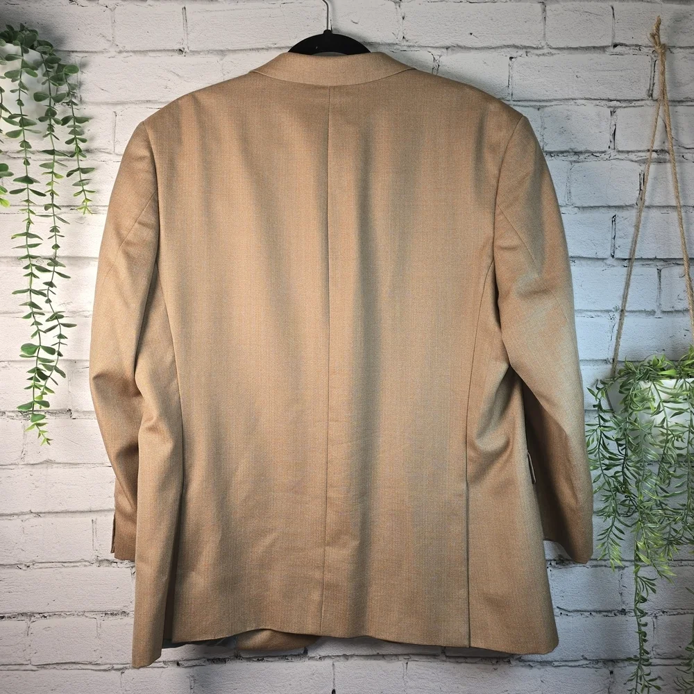 PRONTO MODA ITALIAN MADE 100% LAMBS WOOL TAN MENS BLAZER 42R PROFESSIONAL